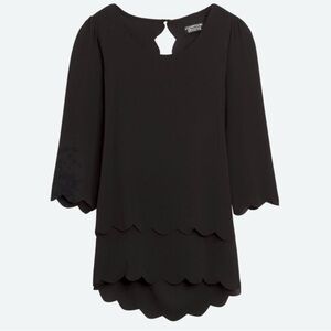 Papermoon Violeta 3/4 Sleeve Black Scalloped Blouse